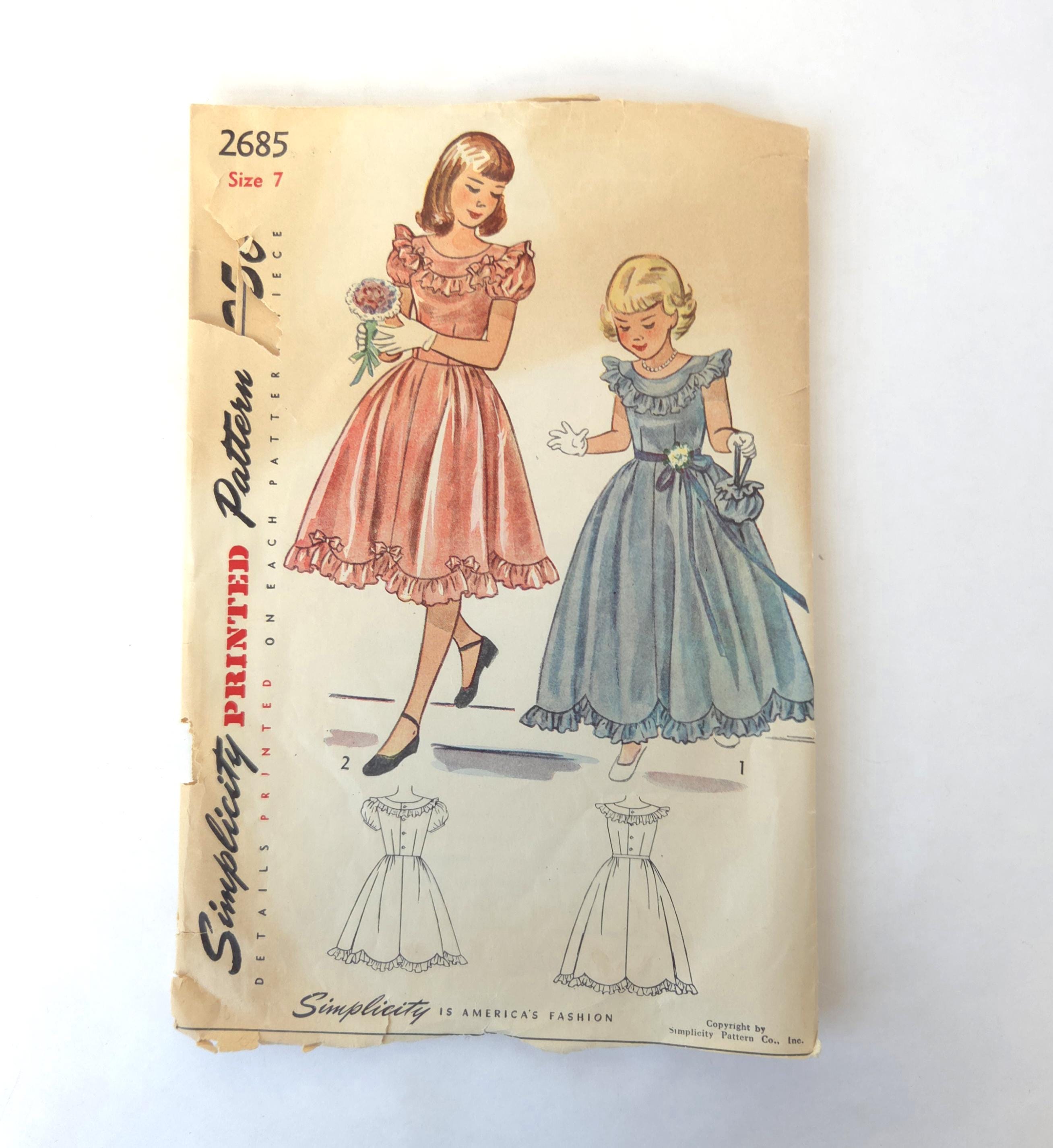 1948 Girl's One Piece Dress - Simplicity Pattern #2685 - Size 7