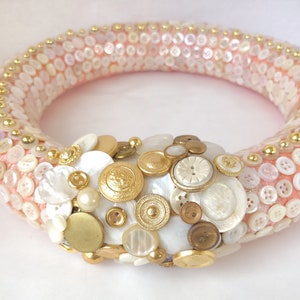 Vintage Button Wreath in Pink, White and Gold 12 Inch Button Decor / Sewing Room Wreath image 6