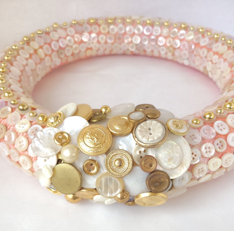 Vintage Button Wreath in Pink, White and Gold 12 Inch Button Decor / Sewing Room Wreath image 6