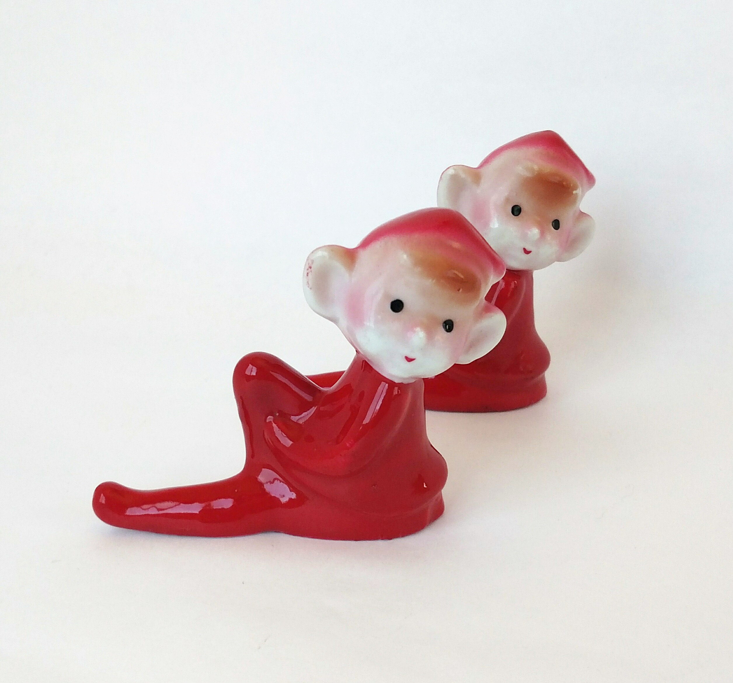 Set of 2 Vintage Red Pixie Elf Figurines