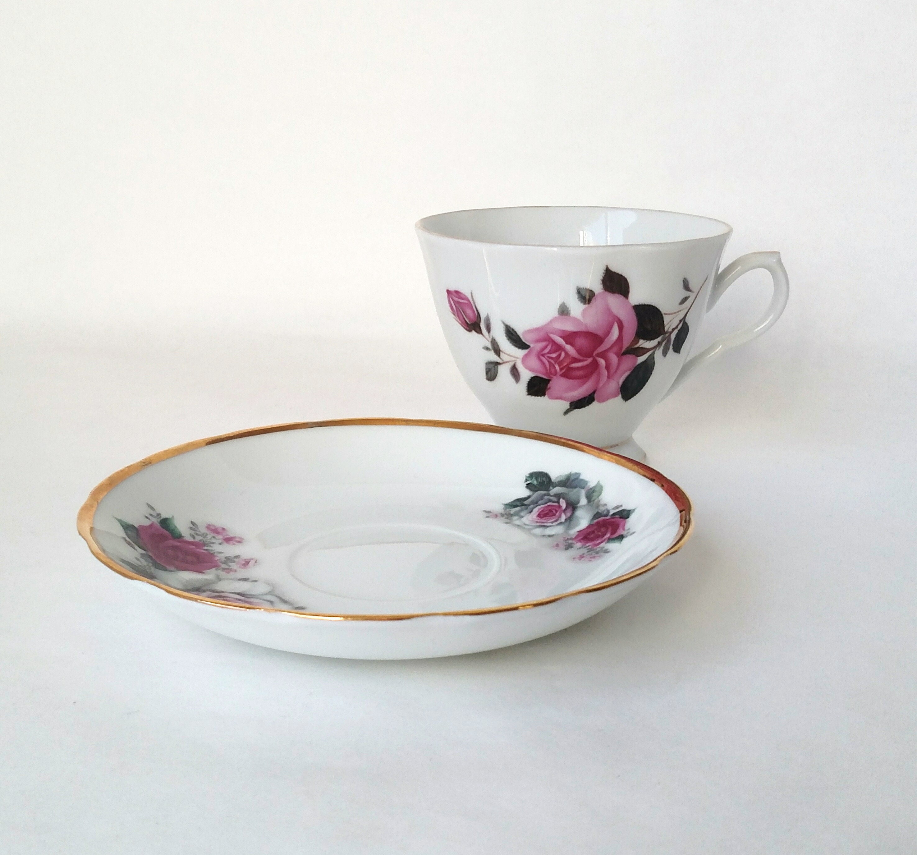 Vintage Pink Roses Tea Cup and Saucer