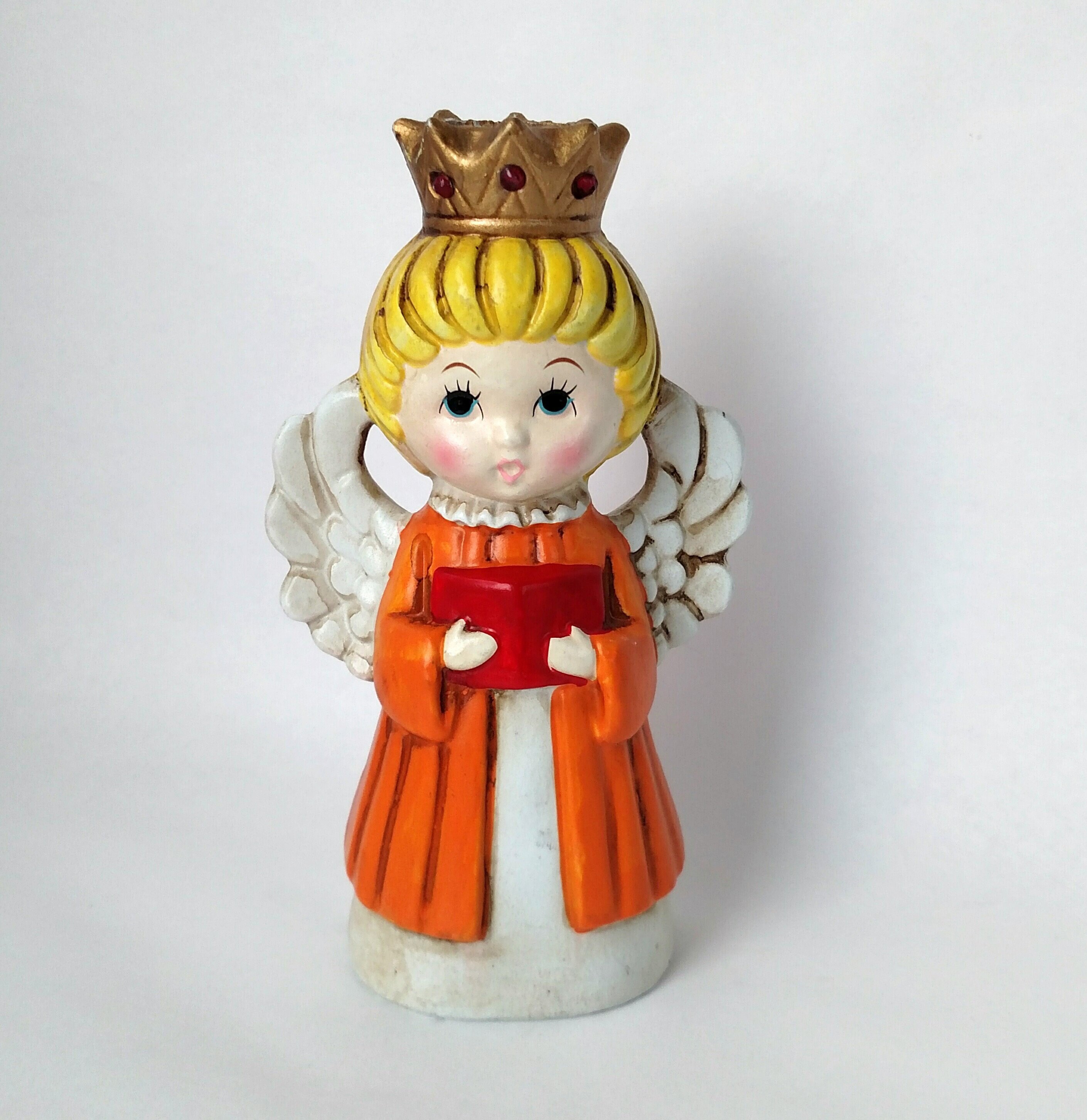 Vintage Kitschy Christmas Angel Candle Holder Figurine with Big Eyes