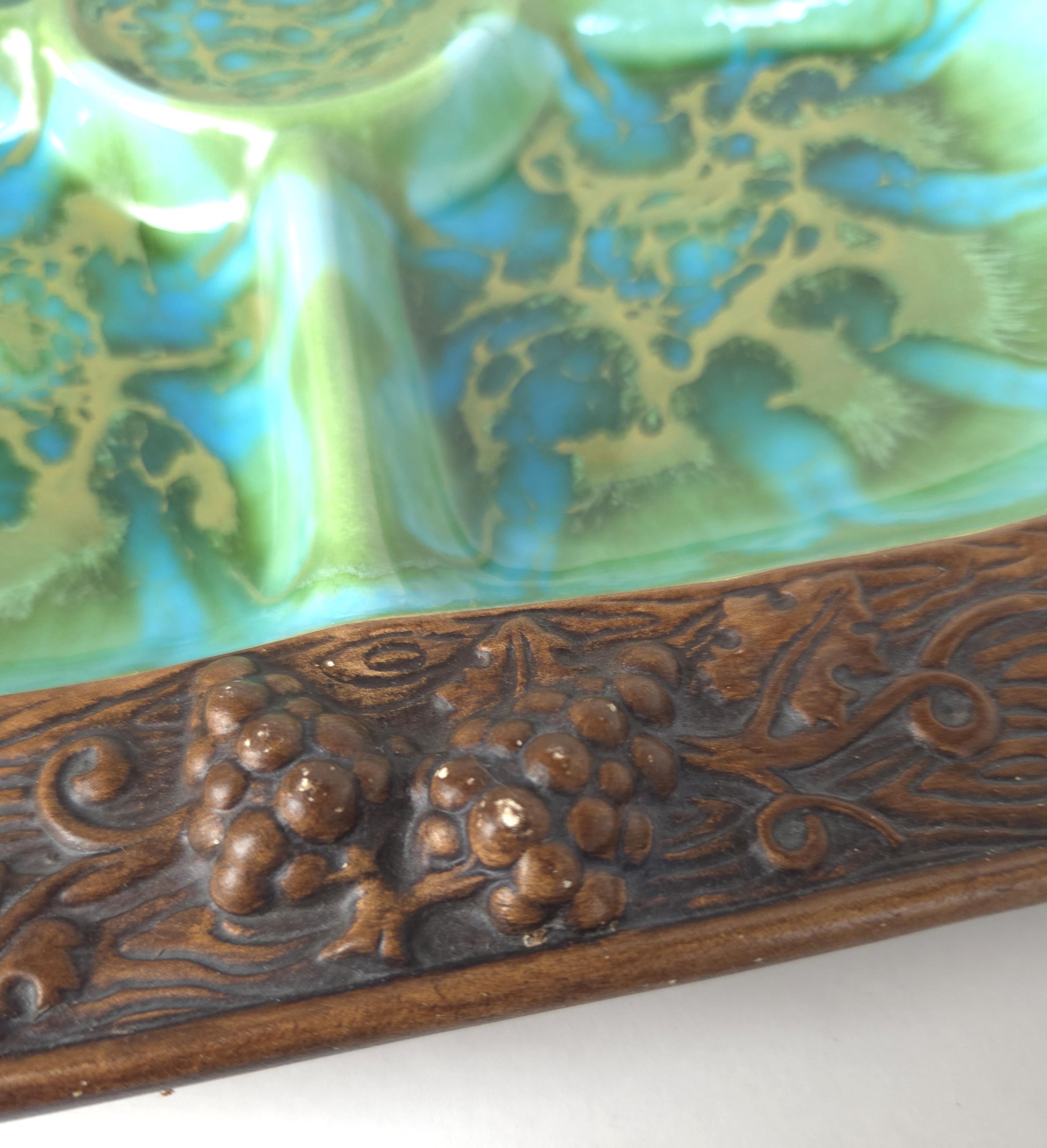 1960's Treasure Craft 4 Section Tray in Turquoise and Green