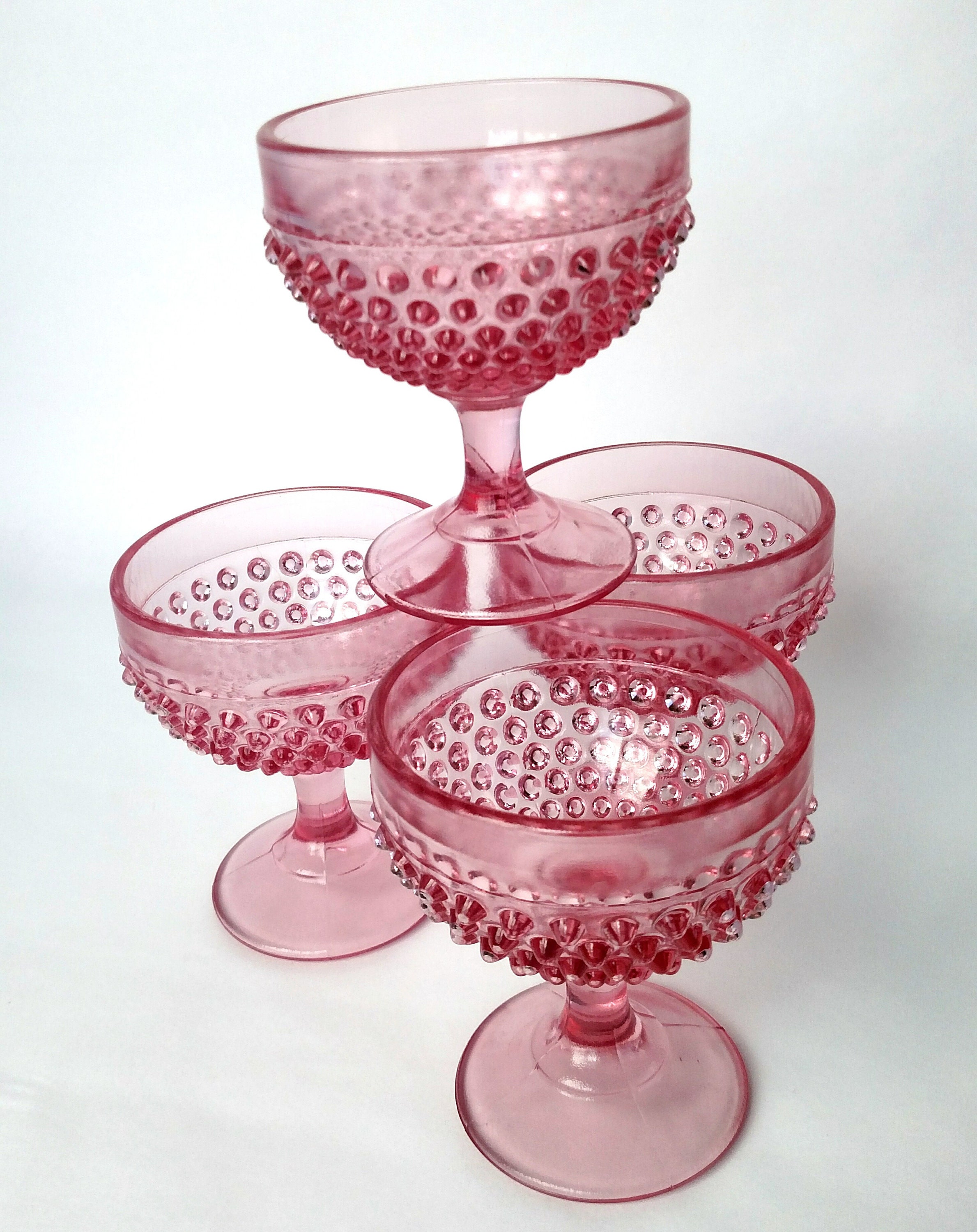 Set of 4 Vintage Pink Hobnail Sherbet / Champagne glasses by LE Smith