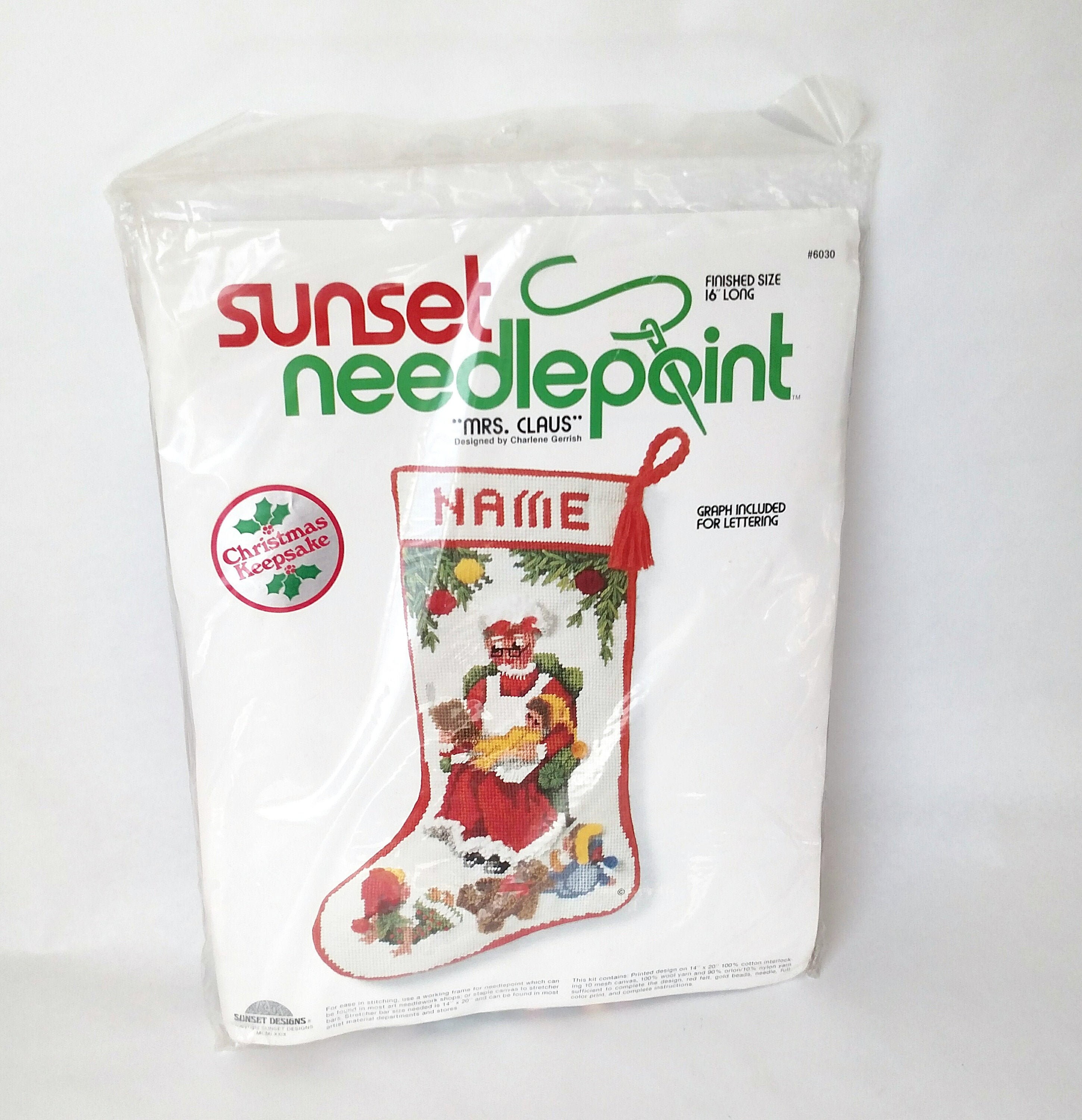 Vintage Sunset Needlepoint Mrs. Claus Christmas Stocking Kit