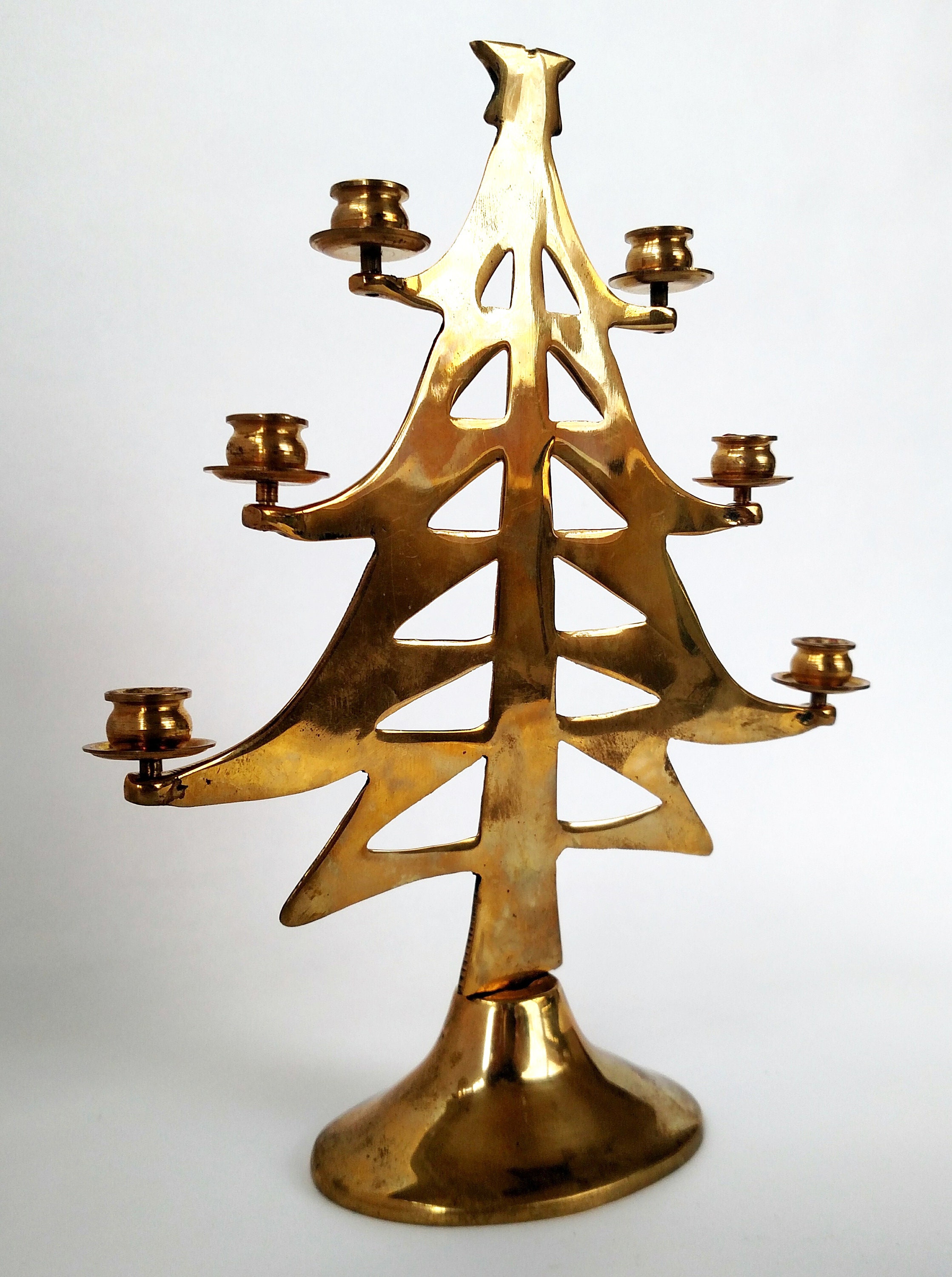 Vintage Brass Christmas Tree Candle Holder