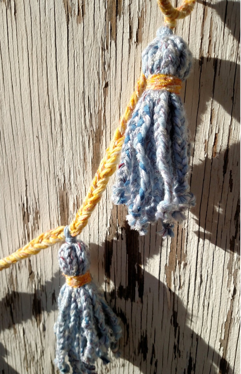 Hand Braided Yarn Tassel Garland in Denim Blue and Yellow Etsy