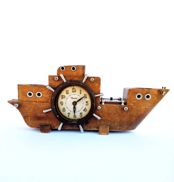 Vintage 1950's Wooden Ship Clock United Clock Company Etsy