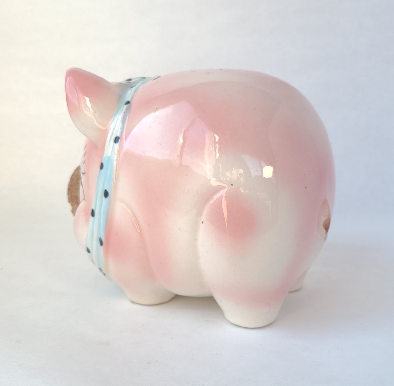 Vintage Cork Nose Piggy Bank in Pink and Blue Kitschy Cute / Kitschy Piggy Bank / Vintage Kitsch / Vintage Piggy Bank image 4