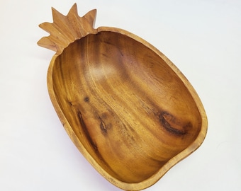 Vintage Monkeypod Wood Pineapple Bowl - 11 Inches - Vintage Wood Bowl / Vintage Pineapple Bowl / Tiki Bowl / Pineapple Decor