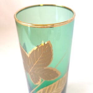 Set of 6 Vintage Libbey Emerald Green Glass Tumblers with Gold Leaf Design Mid Century Glass / Green Glasses / Vintage Glasses / Barware image 9