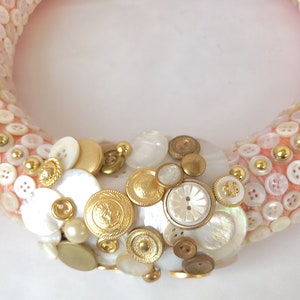 Vintage Button Wreath in Pink, White and Gold 12 Inch Button Decor / Sewing Room Wreath image 5