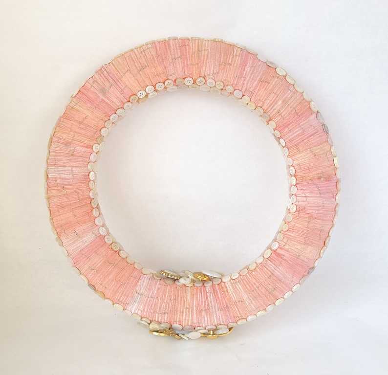 Vintage Button Wreath in Pink, White and Gold 12 Inch Button Decor / Sewing Room Wreath image 10