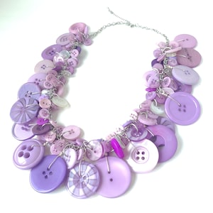 Upcycled Vintage Button Necklace in Purple and White Statement Necklace / Chunky Necklace / Funky Necklace / Button Jewelry image 8