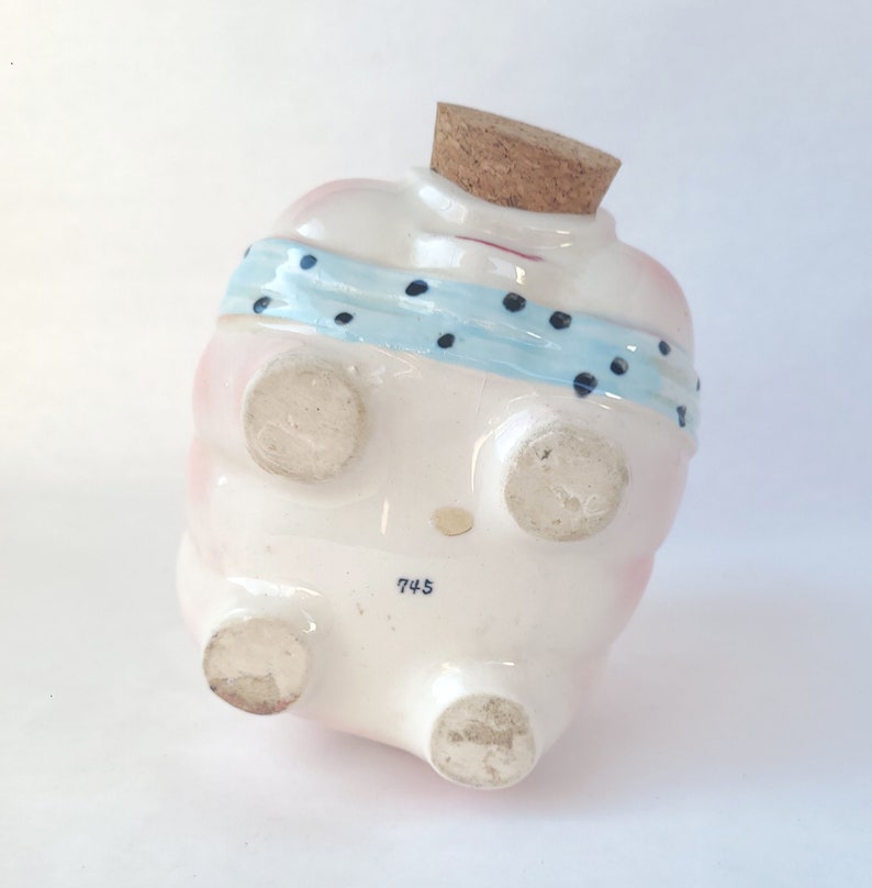 Vintage Cork Nose Piggy Bank in Pink and Blue Kitschy Cute / Kitschy Piggy Bank / Vintage Kitsch / Vintage Piggy Bank image 10