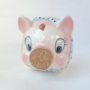 Vintage Cork Nose Piggy Bank in Pink and Blue Kitschy Cute / Kitschy Piggy Bank / Vintage Kitsch / Vintage Piggy Bank image 3