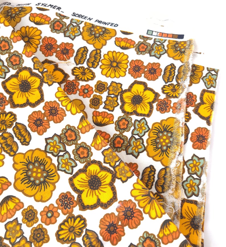 Vintage Dupont Savalux Screen Print Floral Fabric 62 x 49 Groovy Fabric / Retro Fabric / Vintage Fabric image 6