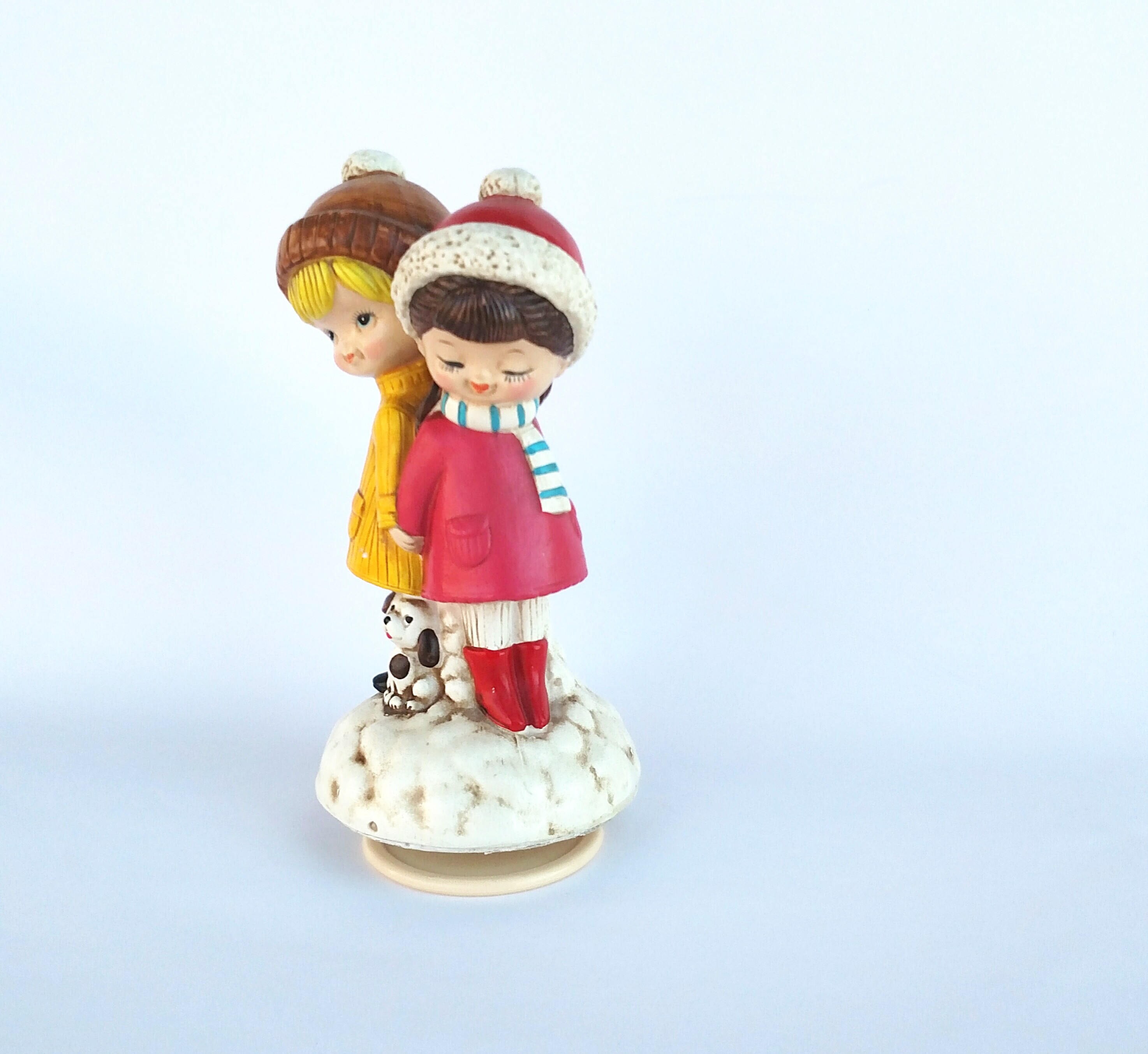 Vintage 1960's White Christmas Musical Wintertime Pals Figurine