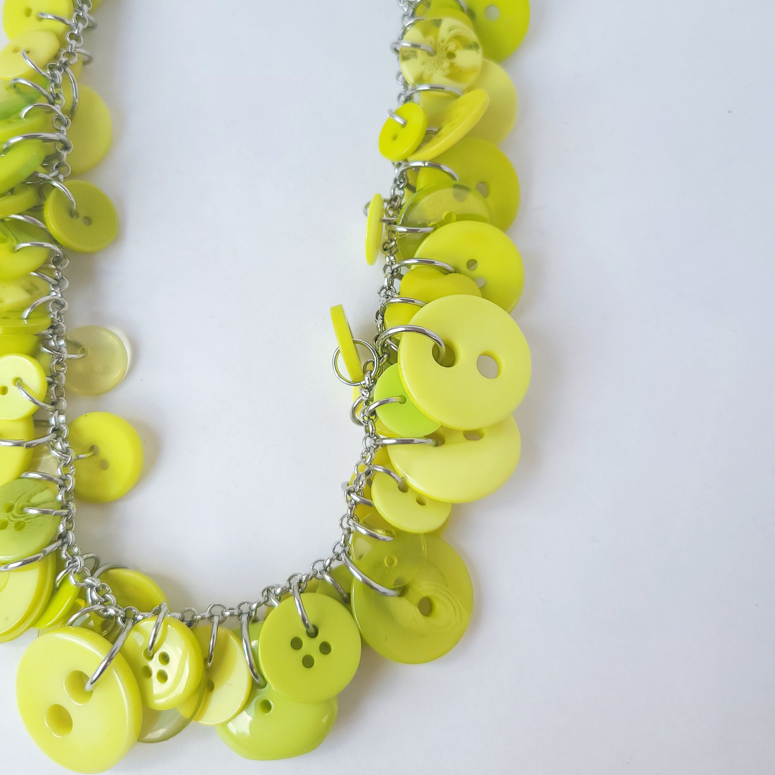 Upcycled Vintage Chartreuse Button Necklace: Chunky Statement Jewelry ...