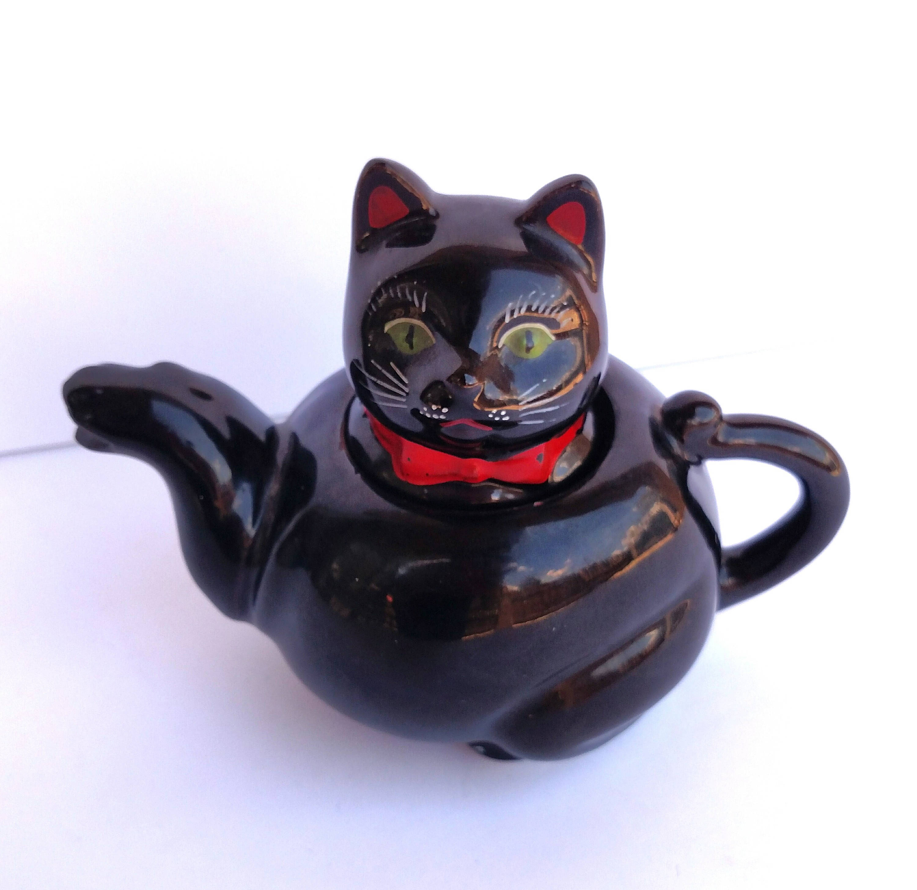 Vintage 1951 Black Cat Teapot by Shafford Pottery Japan