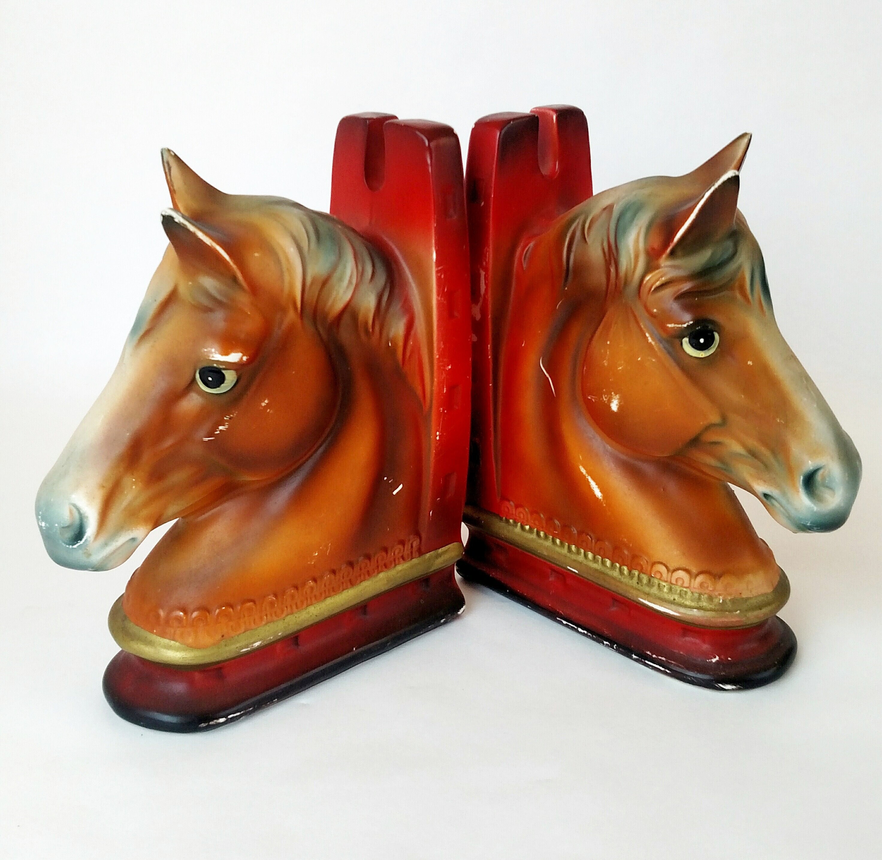 chinese ceramic blue horse bookends