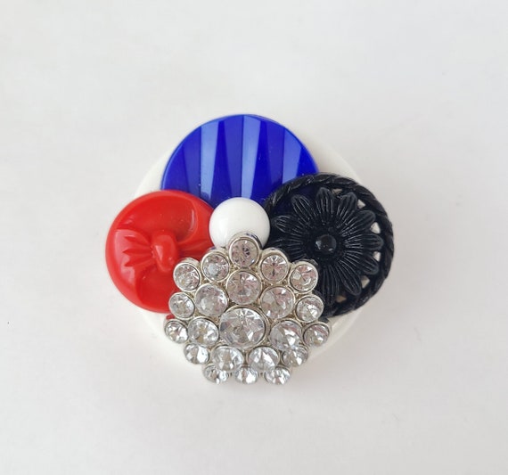 Spilla Fibbia Piccola Con Strass E Cristalli, Motivo Union Jack E Papaveri. Ricordo Regalo, In Acciaio Inox. Nuova Con Etichette.