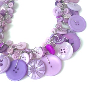 Upcycled Vintage Button Necklace in Purple and White Statement Necklace / Chunky Necklace / Funky Necklace / Button Jewelry image 9