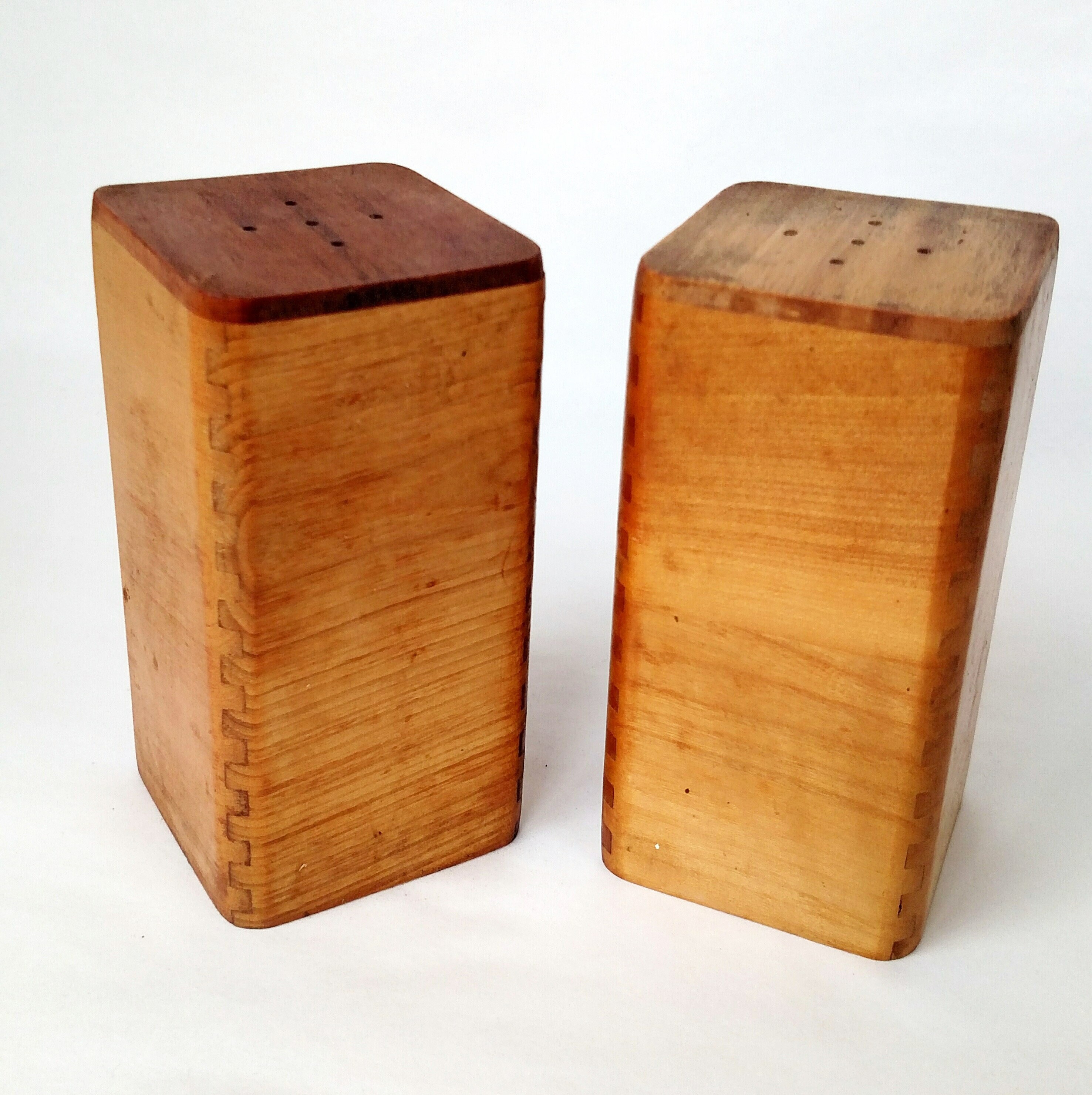 Vintage Large Wooden Salt and Pepper Shakers with Colorful Hand Painted