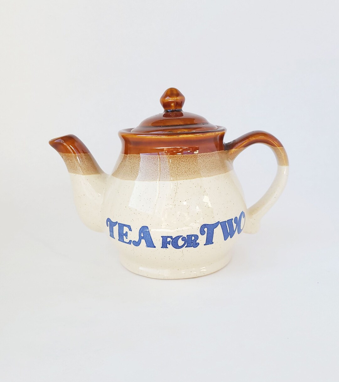 Vintage Tea for Two Teapot With Brown Stripes and Speckled Finish