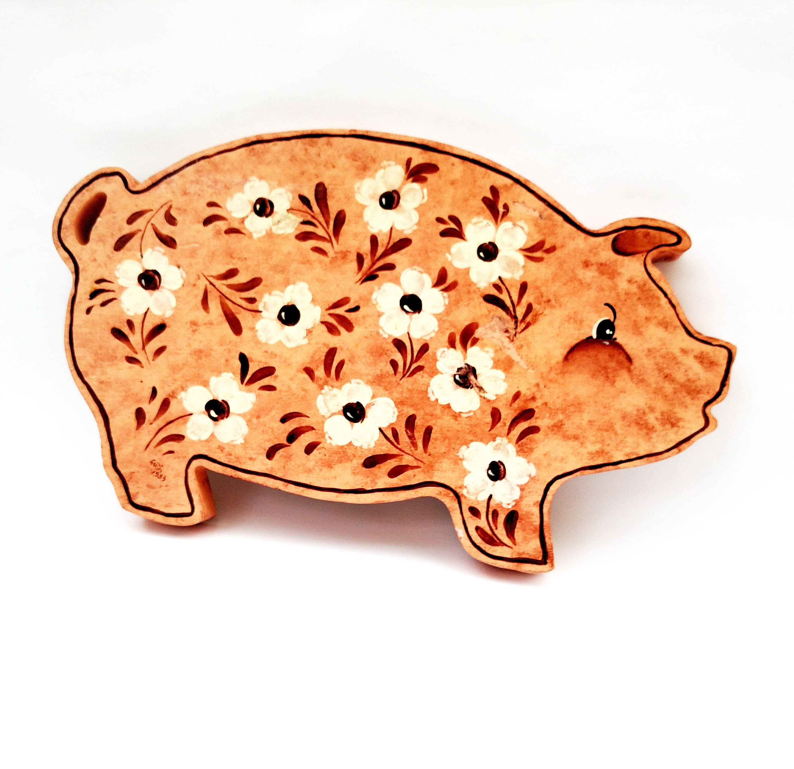 Vintage Hand Painted Wooden Pig Wall Decor Country Cottage Chic