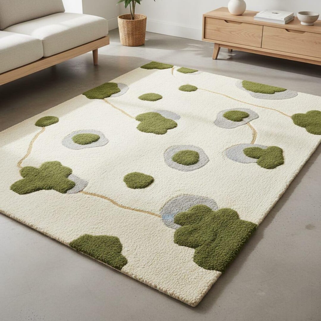 Hand Tufted Wool Area Rug, 3D Moss Green Pebble Design - Etsy