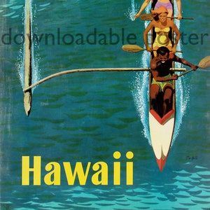 Druckbare Vintage Reise Poster herunterladbare Datei - Hawaii - United Air Lines - JPG-Format
