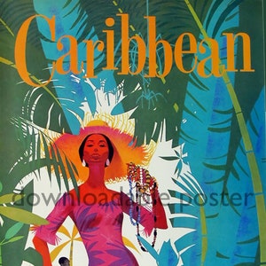 Printable Vintage Travel Poster Downloadable File - Caribbean - Pan American - JPG Format
