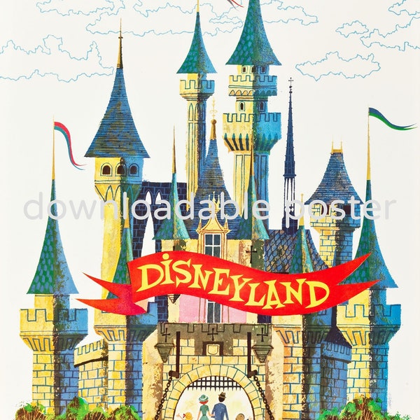 Printable Vintage Travel Poster Downloadable File - LA Disneyland - Go Greyhound - JPG Format