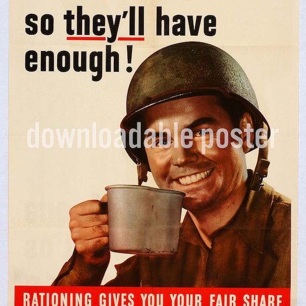 Printable Vintage Propaganda Poster Downloadable File (Fitting for the Pandemic!) - Do with Less - So They'll Have Enough - JPG Format