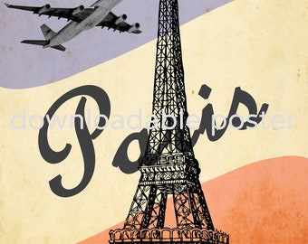 Fichier téléchargeable d’affiches de voyage vintage imprimables - Paris, France - Format JPG