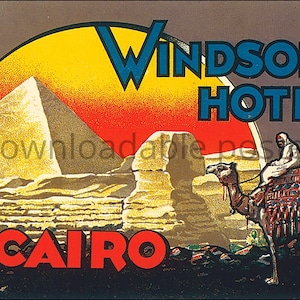 Archivo descargable vintage cartel de viaje imprimible - El Cairo - Windsor Hotel - Formato JPG