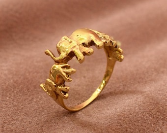 Anillo de elefante de oro, anillo envolvente de animales, anillo minimalista de oro, anillo bohemio de animales, regalo de joyería de vida silvestre, anillo llamativo único