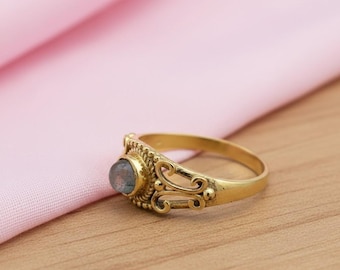 Labradorite Stone Ring, Gold Plated Filigree Ring, Vintage Boho Ring, Blue Gemstone Ring, Adjustable Ring Gift
