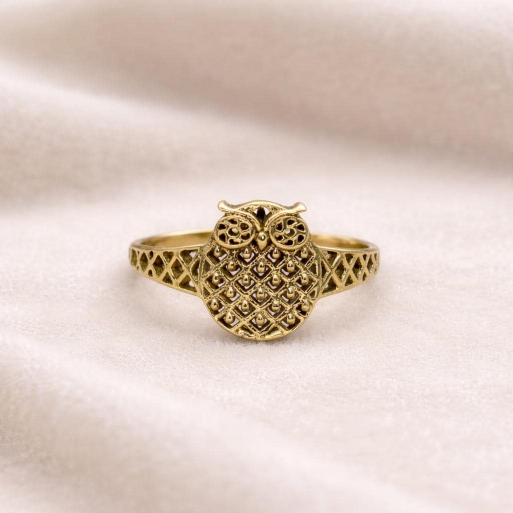 Gold Owl Ring, Vintage Owl Jewelry, Animal Ring, Minimalist Nature Ring, Boho Owl Band, Cute Bird Ri