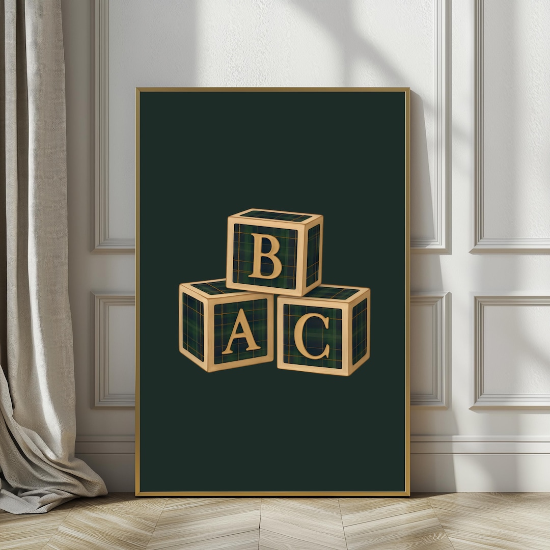 Preppy Plaid ABC Nursery Blocks Print, Vintage Baby Room Wall Art ...