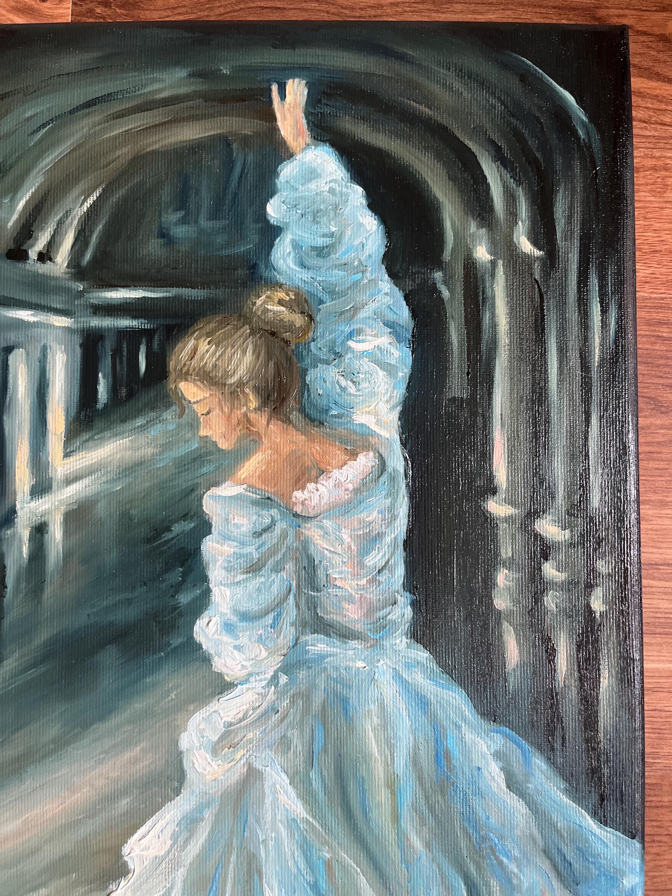 女性像 油彩画 青背景 夢見る女性 油絵 - Etsy 日本