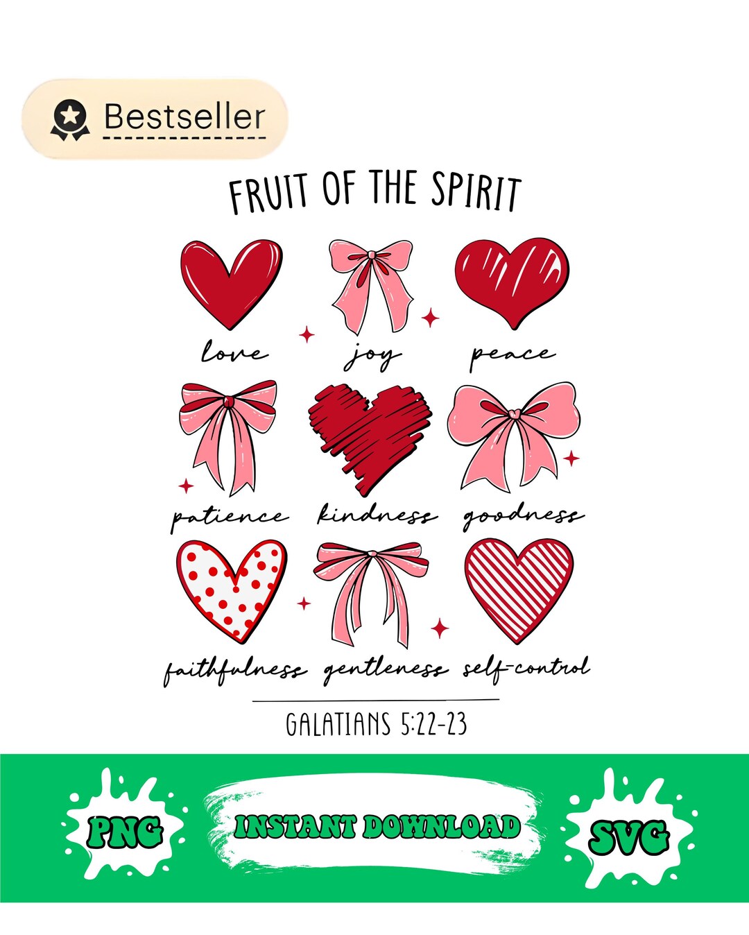 Fruit of the Spirit Christian Hearts Galatians 5:22-23 Png - Etsy