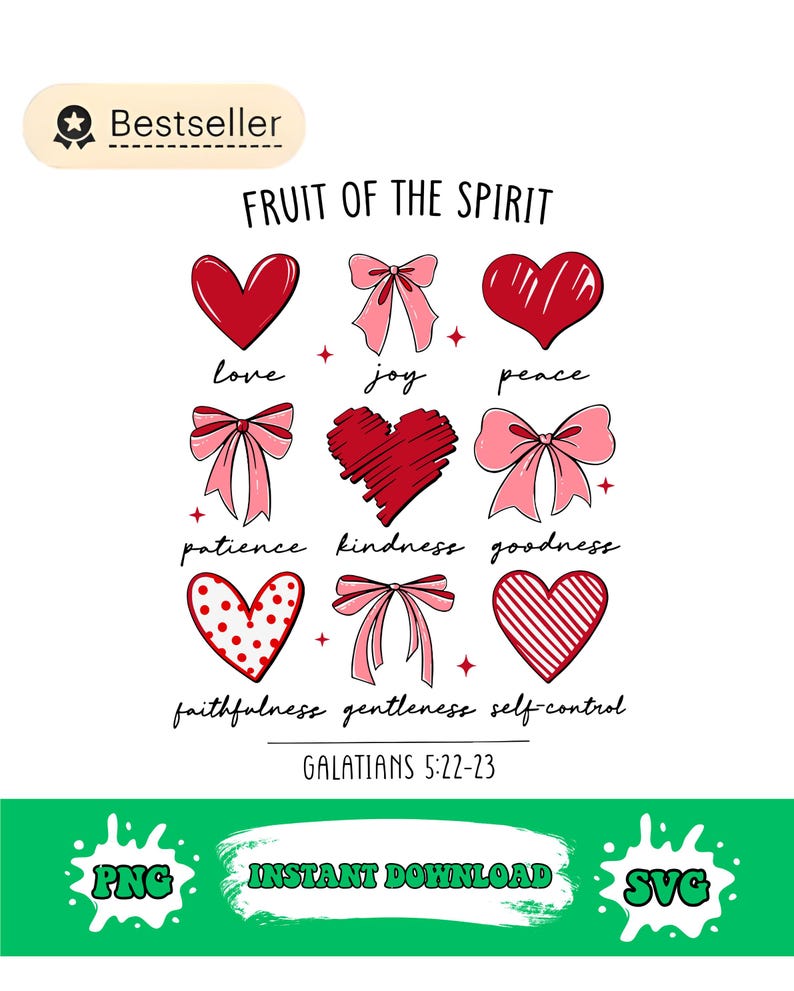 Fruit of the Spirit Christian Hearts Galatians 5:22-23 Png - Etsy