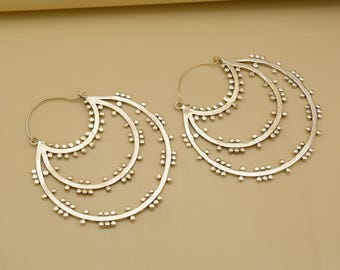 Handcrafted Brass Tribal Hoop Earrings – Boho Gothic Festival Jewelry