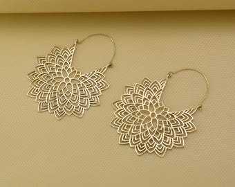Brass Sunburst Hoop Earrings – Gothic Boho Statement Jewelry, Witchy Festival Hoops, Unique Artisan Gift for Her