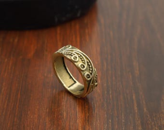 Messing spiraalring – Handgemaakte verstelbare vintage boho statement ring, sierlijk patroon, minimalistisch sieraad, uniek cadeau voor haar