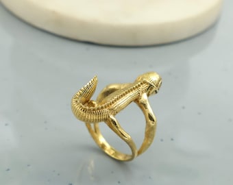 Brass Lizard Ring, Animal Inspired Boho Jewelry, Handmade Adjustable Brass Band, Tribal Statement Ring, Unique Gift for Him or Her