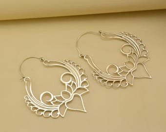 Handcrafted Brass Tribal Hoop Earrings – Boho Festival Jewelry