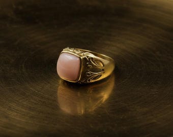 Pink Stone Brass Ring, Rose Quartz Style Ring, Gold Statement Ring, Handmade Vintage Ring, Boho Gemstone Jewelry, Gift for Her
